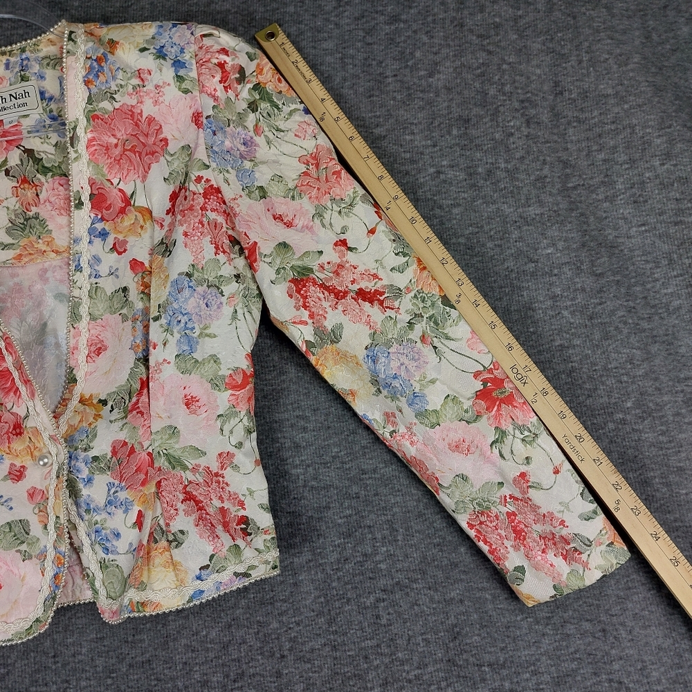 NAH NAH COLLECTION WOMENS VTG CREAM FLORAL TAPESTRY COTTAGECORE BLAZER SIZE 12 - Picture 3 of 7